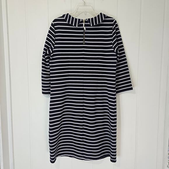 Talbots Roll Neck Striped Knit Shift Dress 3/4 Sleeves Navy Blue Size Large - Picture 2 of 8